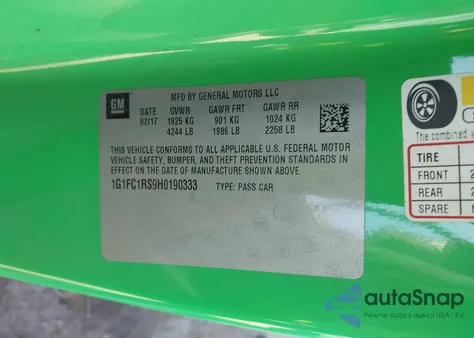 2017 Chevrolet Camaro 2Lt from USA, damaged, VIN 1G1FC1RS9H0190333